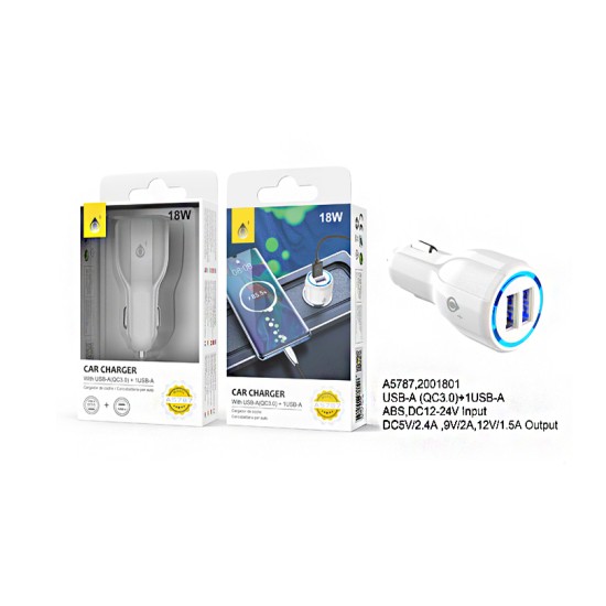 ONEPLUS CAR CHARGER ADAPTER A5787 BL 2 USB PORTS 2.4A WHITE ONEPLUS CAR CHARGER ADAPTER A5787 BL 2 USB PORTS 2.4A WHITE